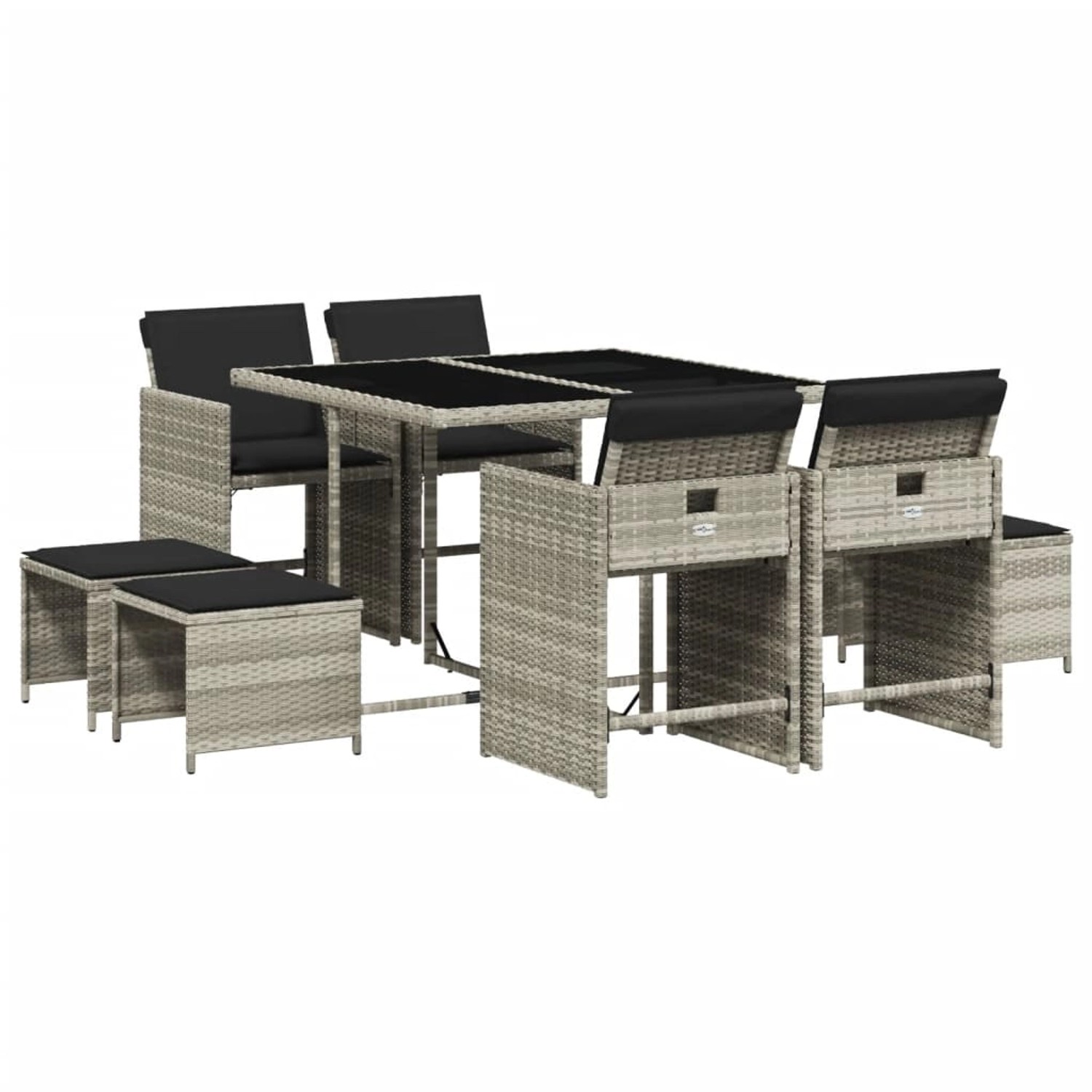 vidaXL 9-Tlg Garten-Essgruppe mit Kissen Hellgrau Poly Rattan 3211139 günstig online kaufen