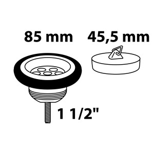 Kirchhoff Ablaufventil mit Stopfen, 47,8 mm, für Spüle. Schemazeichnung.