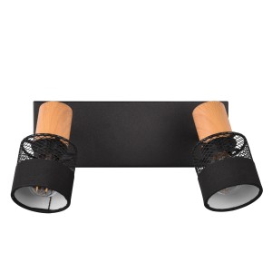 Schwarzer Trio Spot Nandini mit zwei Leuchten und Holzdetails.