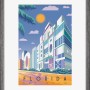 Silberner Kunststoff Bilderrahmen 30x40 cm mit Passepartout und Florida Art Deco Motiv.
