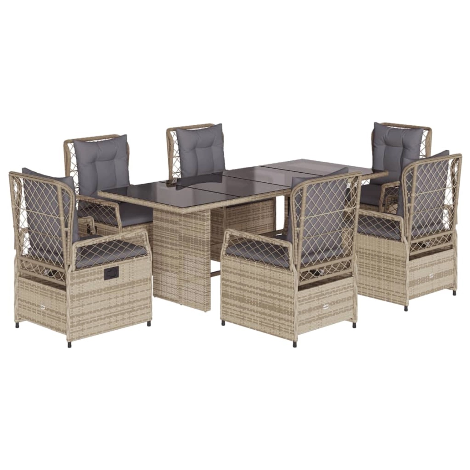 vidaXL 7-Tlg Garten-Essgruppe mit Kissen Beige Poly Rattan 3262932