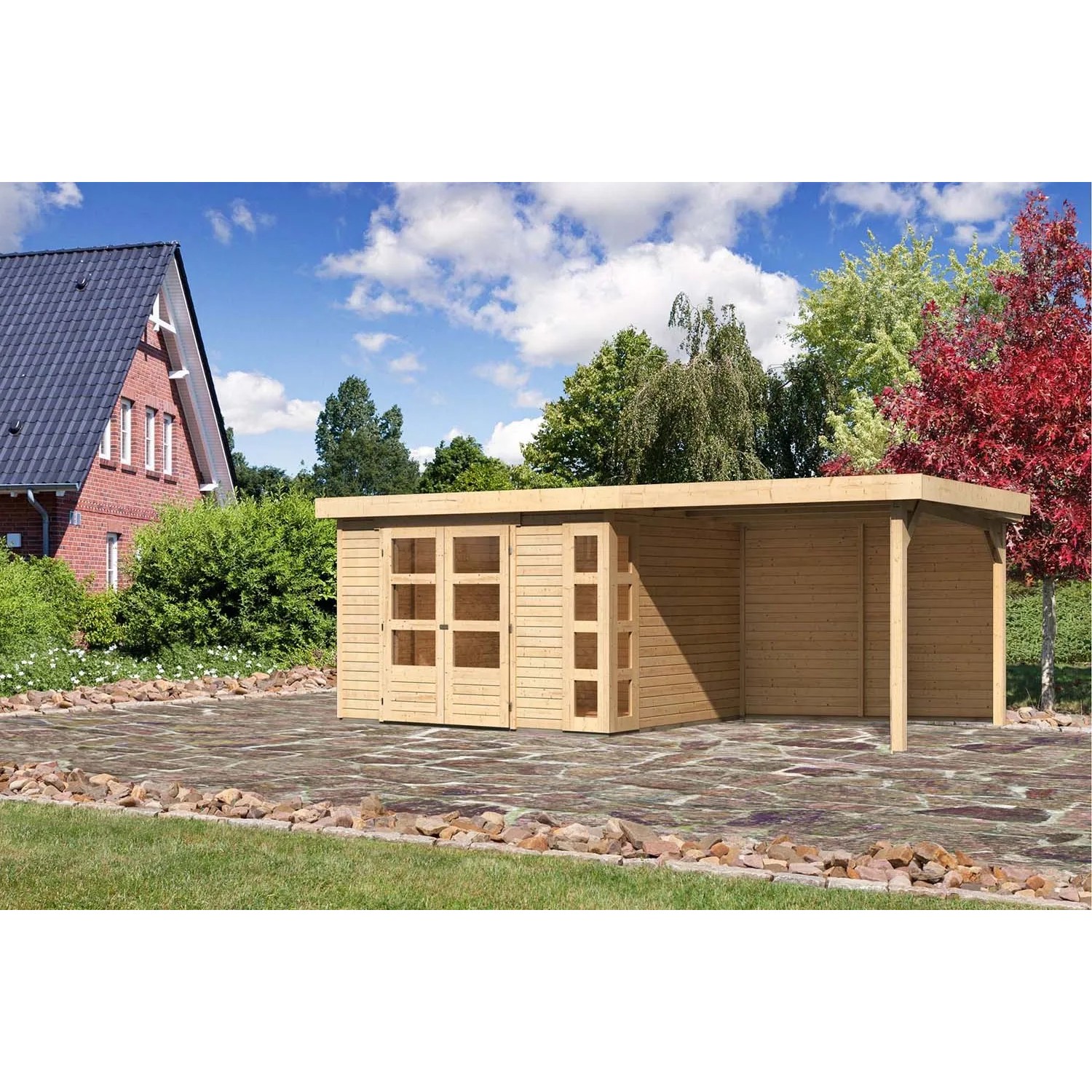 Karibu Holz-Gartenhaus/Gerätehaus Sölve Natur Flachdach Unbehandelt 298 cm x 242 cm