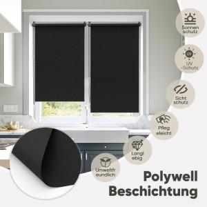 Schwarzes Seitenzugrollo von Sekey zur Verdunkelung, ohne Bohren, 80x210cm, am Fenster.
