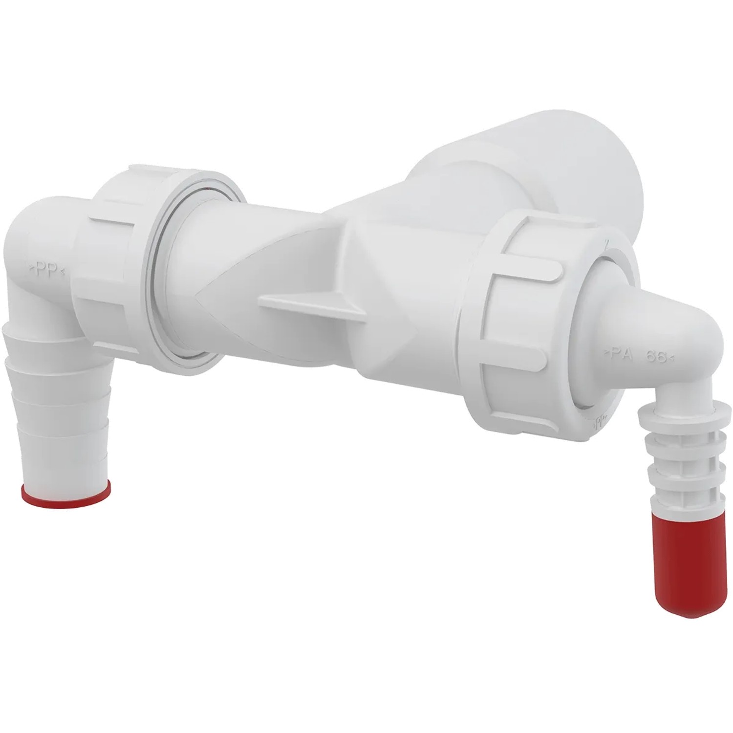Alcadrain P156Z Doppelanschluss DN40 / DN32, Schlauchanschlüsse 8–23 mm mit Rückschlagklappen.