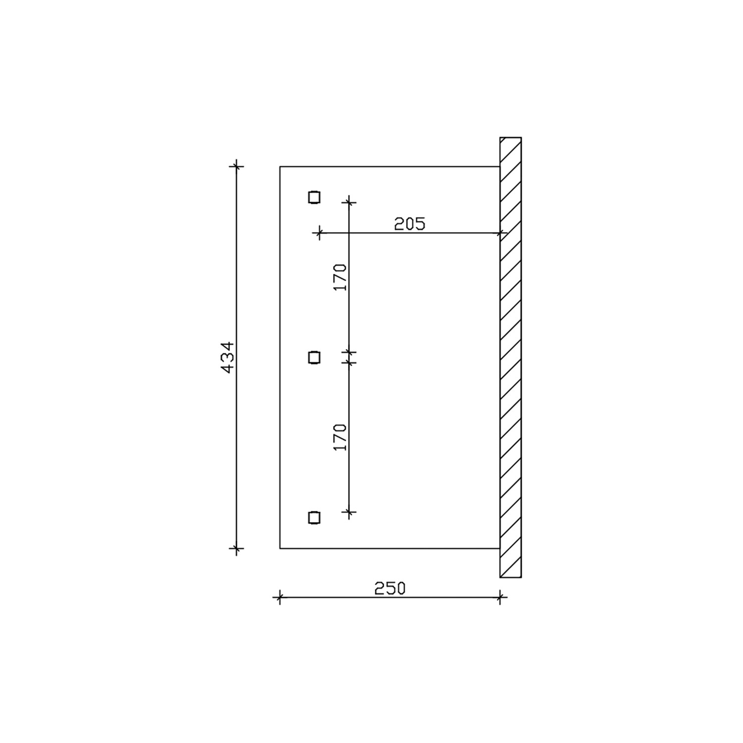 Technische Zeichnung: Skan Holz Terrassenüberdachung Rimini, 434x250 cm, Maße und Details.