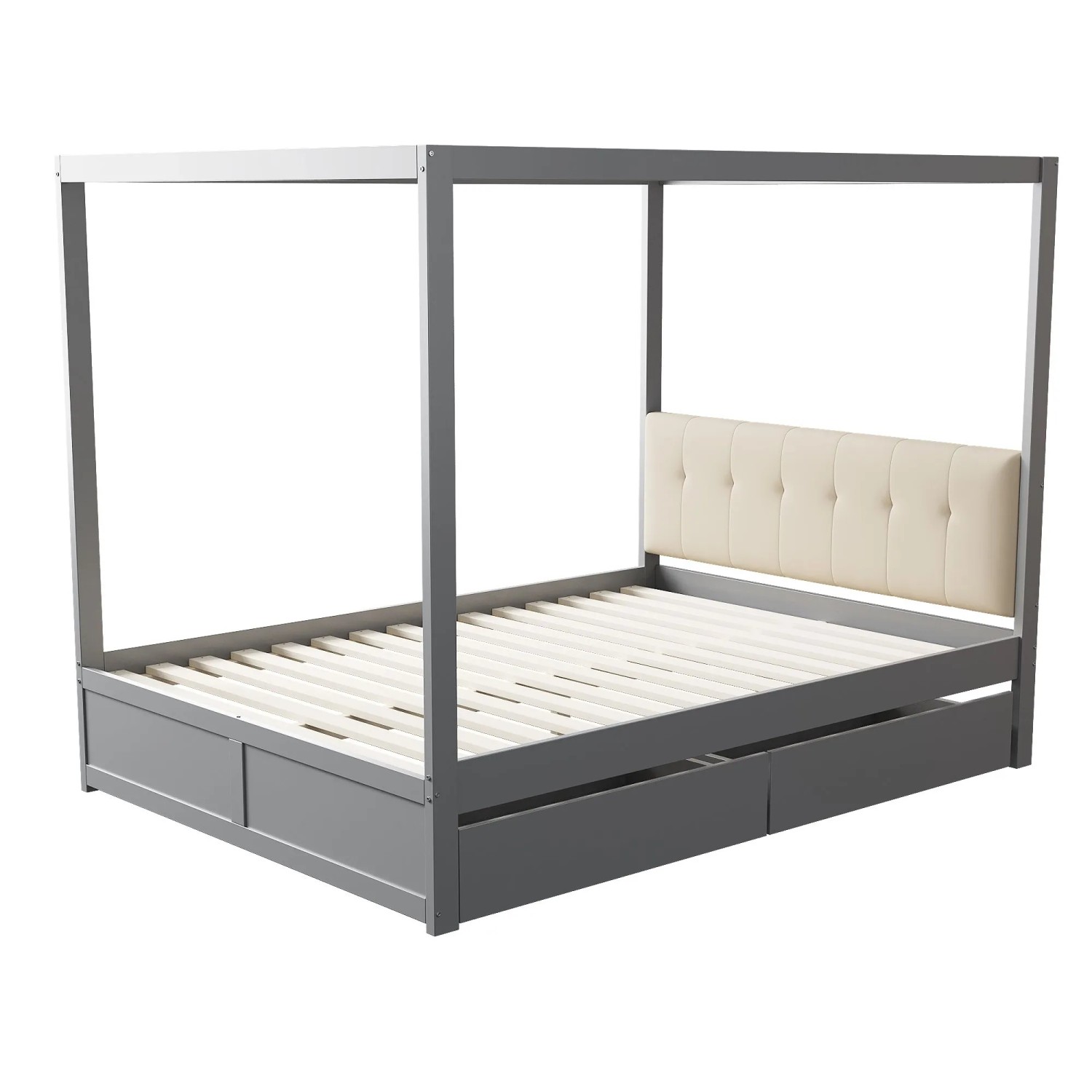okwish Himmelbett 140x200cm mit Schubladen Rückenlehne Schlafzimmer Grau ohne Matratze