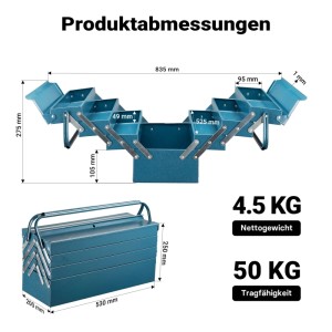 Wiltec Werkzeugkiste 530X200X250Mm 7 Fächer Werkzeugkasten Werkzeugbox Werkzeug