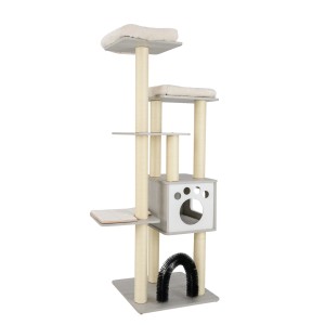 Costway 6-Stöckiger Kratzbaum Holz mit Gemütlicher Matten 176cm Grau