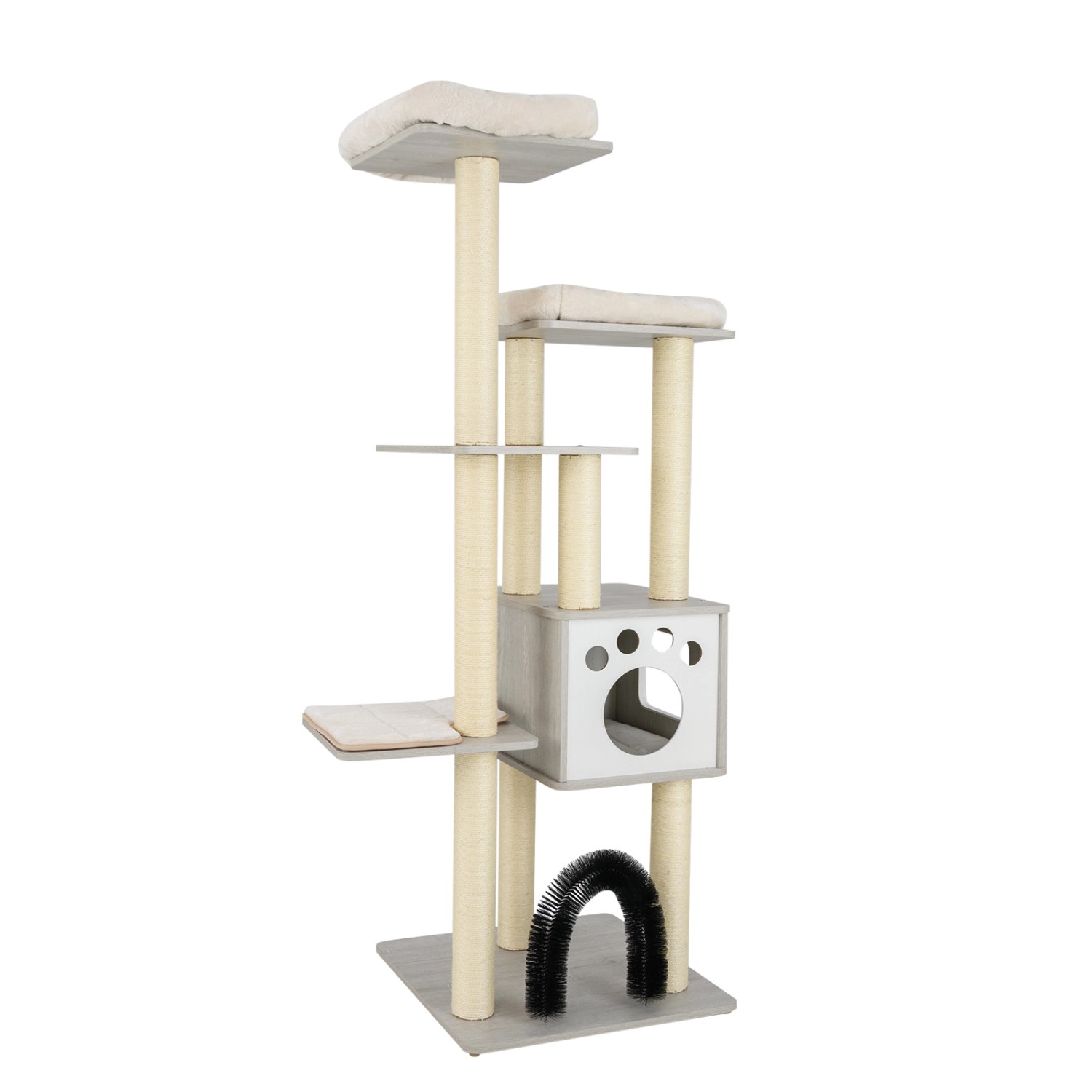 Costway 6-Stöckiger Kratzbaum Holz mit Gemütlicher Matten 176cm Grau