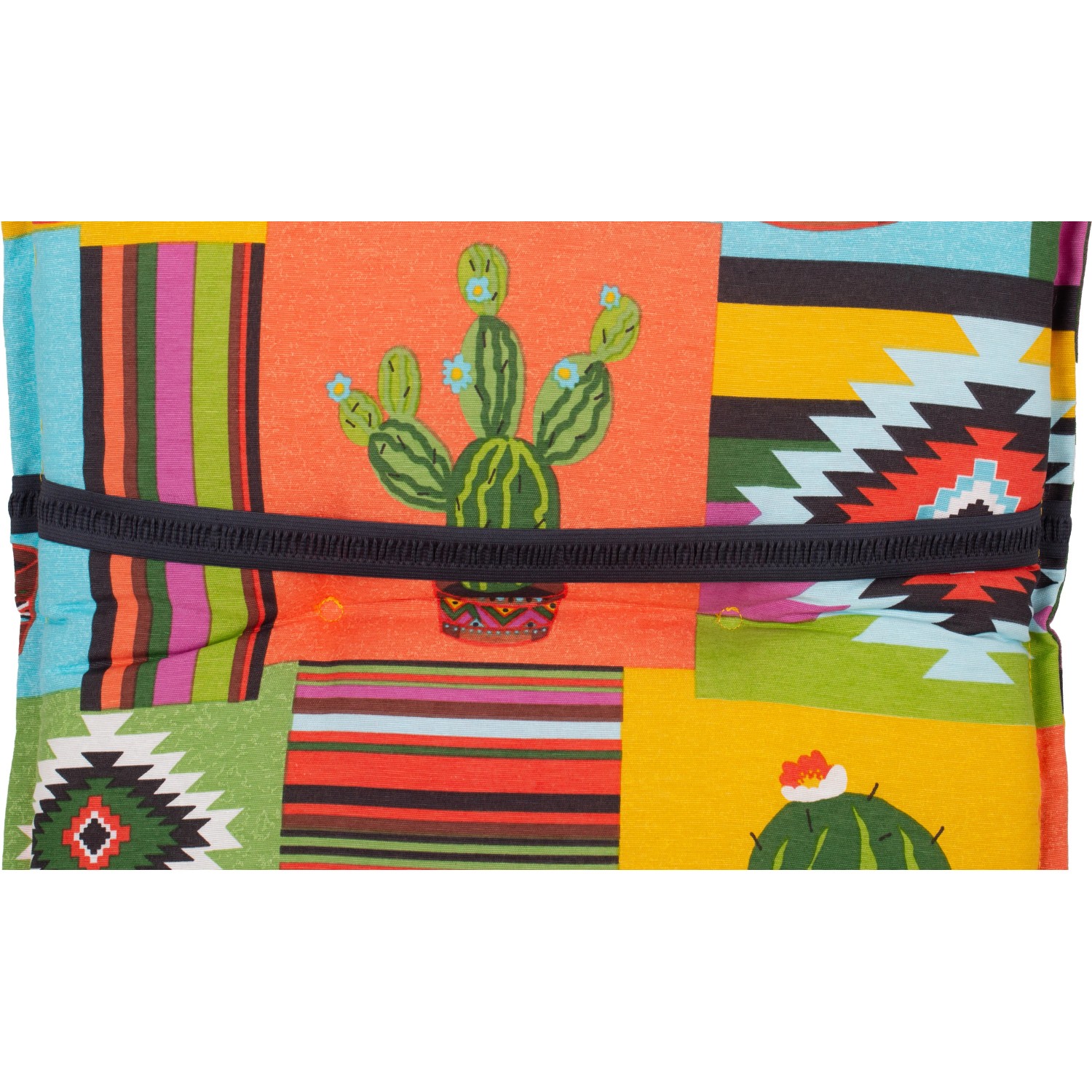Buntes Beo Sitzauflagen 4er Set Tijuana für Niedriglehner mit Kaktus- und Ethno-Mustern.