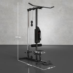 Schwarze SPORTNOW Kraftstation aus Stahl und Kunstleder, 140x108x197cm, für vielseitiges Heimtraining.