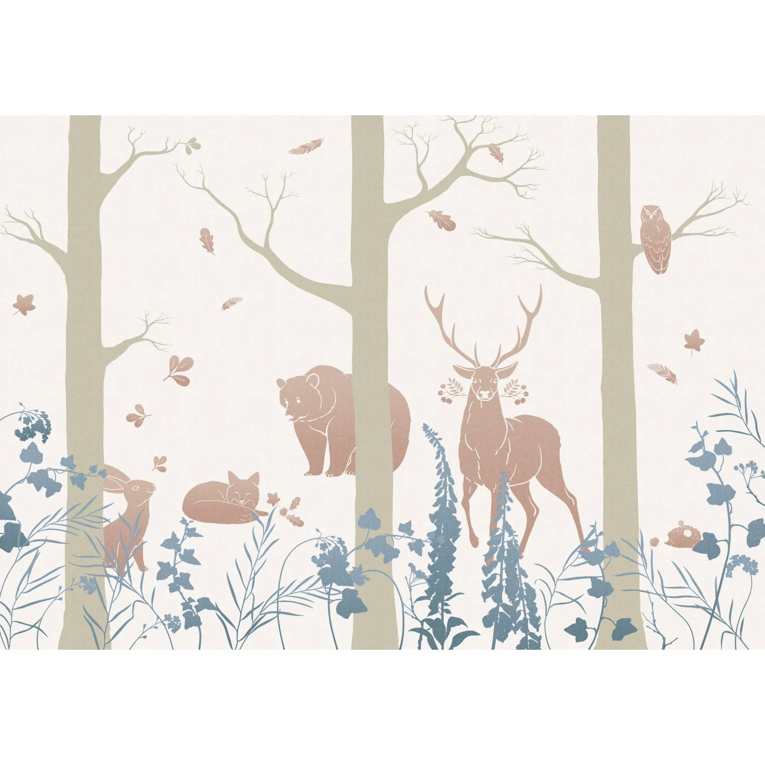Komar Fototapete Vliestapete Forest Animals, glatt, bedruckt, geblümt, floral, realistisch, 400 x 280 cm