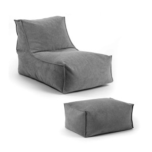 Anthrazitfarbener mokebo Sitzsack mit Hocker für Kinder und Erwachsene.