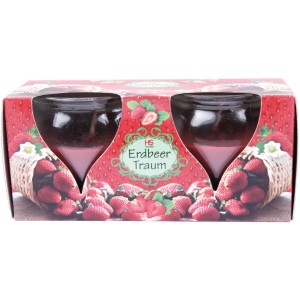 HS Candle Duftkerze Creation, 2er-Pack Erdbeer Traum. Kerzen im Glas mit Erdbeer-Motiv.