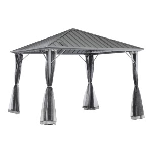 Grauer Home Deluxe Pavillon Azur mit Moskitonetzen und Solar-LED-Beleuchtung.