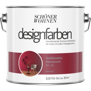 Schöner Wohnen Designfarben Gefühlvolles Herzensrot, 2,5 l Dose, matte Bunte Wandfarbe.