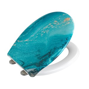 Wenko WC-Sitz Stream mit Absenkautomatik, Duroplast, mehrfarbiges Strömungs-Design.