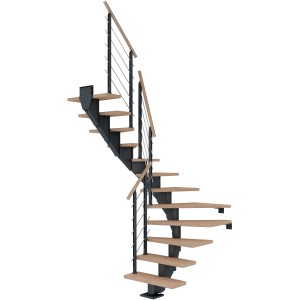 Dolle Mittelholmtreppe Hamburg, Eiche weiß/anthrazit, 1/2 gewendelt, mit Geländer.