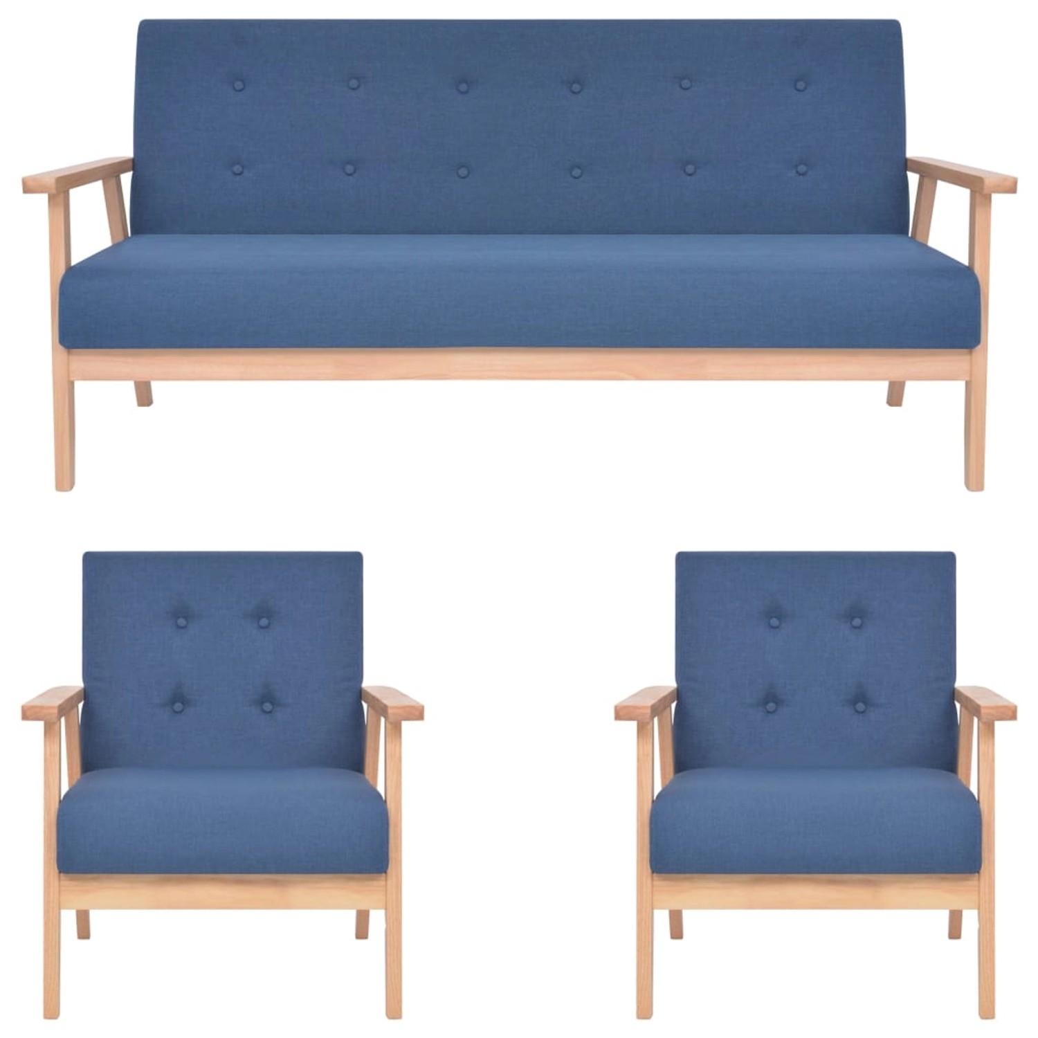 vidaXL 3-Tlg Sofagarnitur Stoff Blau 279146