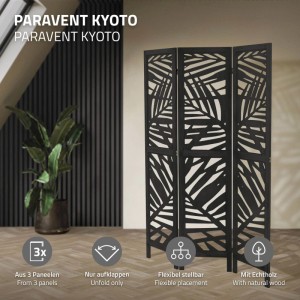 ML-Design Paravent 3-Teilig Kyoto Schwarz Raumteiler 170x121 cm aus Paulownia-Holz