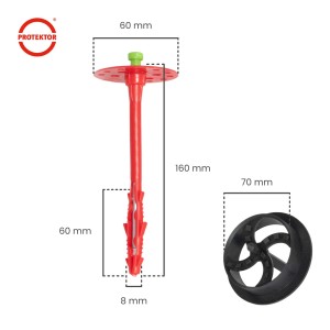 Protektor Dämmstoffdübel Set, 100 Dübel mit Stahlnagel, 200 Rondellen und 1 Fräser für Dämmstoff.