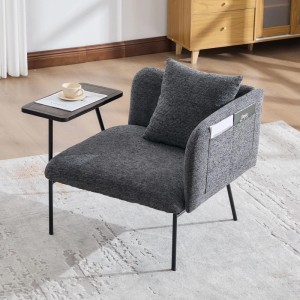 PXloue Stühle Einzelsessel mit Beistelltisch Chenille Sessel mit Seitentaschen für Wohnzimmer Dunkelgrau