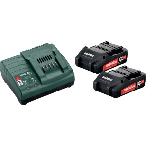 Metabo Basic-Set: 2 Akkus (2 Ah) und Ladegerät für 18V Akku-Werkzeuge.