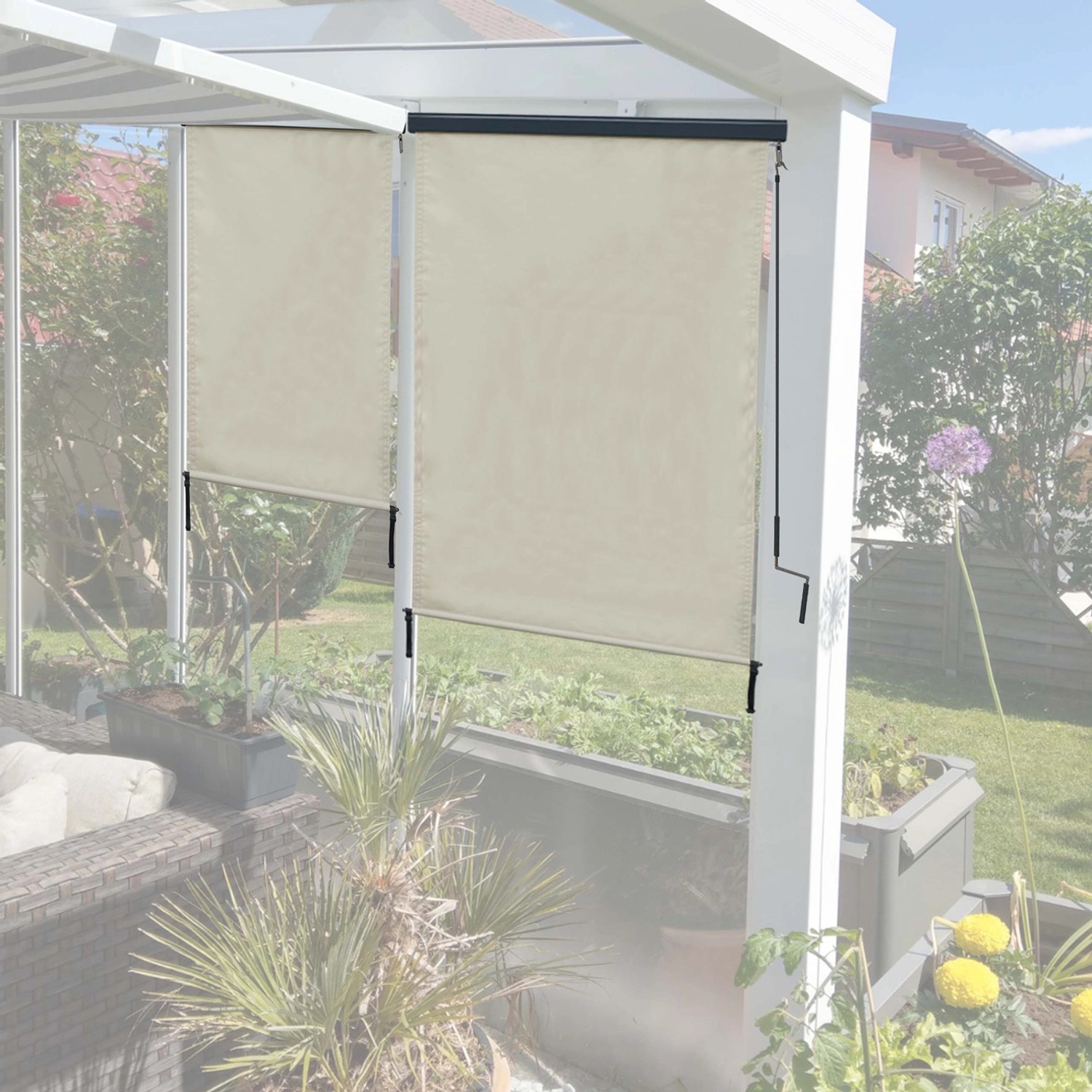 MCW Vertikalmarkise, 250x100cm, creme-beige, als Sicht- und Sonnenschutz für Balkon oder Terrasse.
