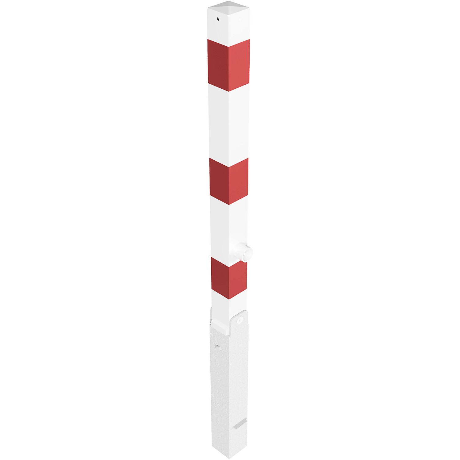 Schake Absperrpfosten 70 mm x 70 mm Umlegbar Dreikant Hebe Kippmechanik Weiß Rot