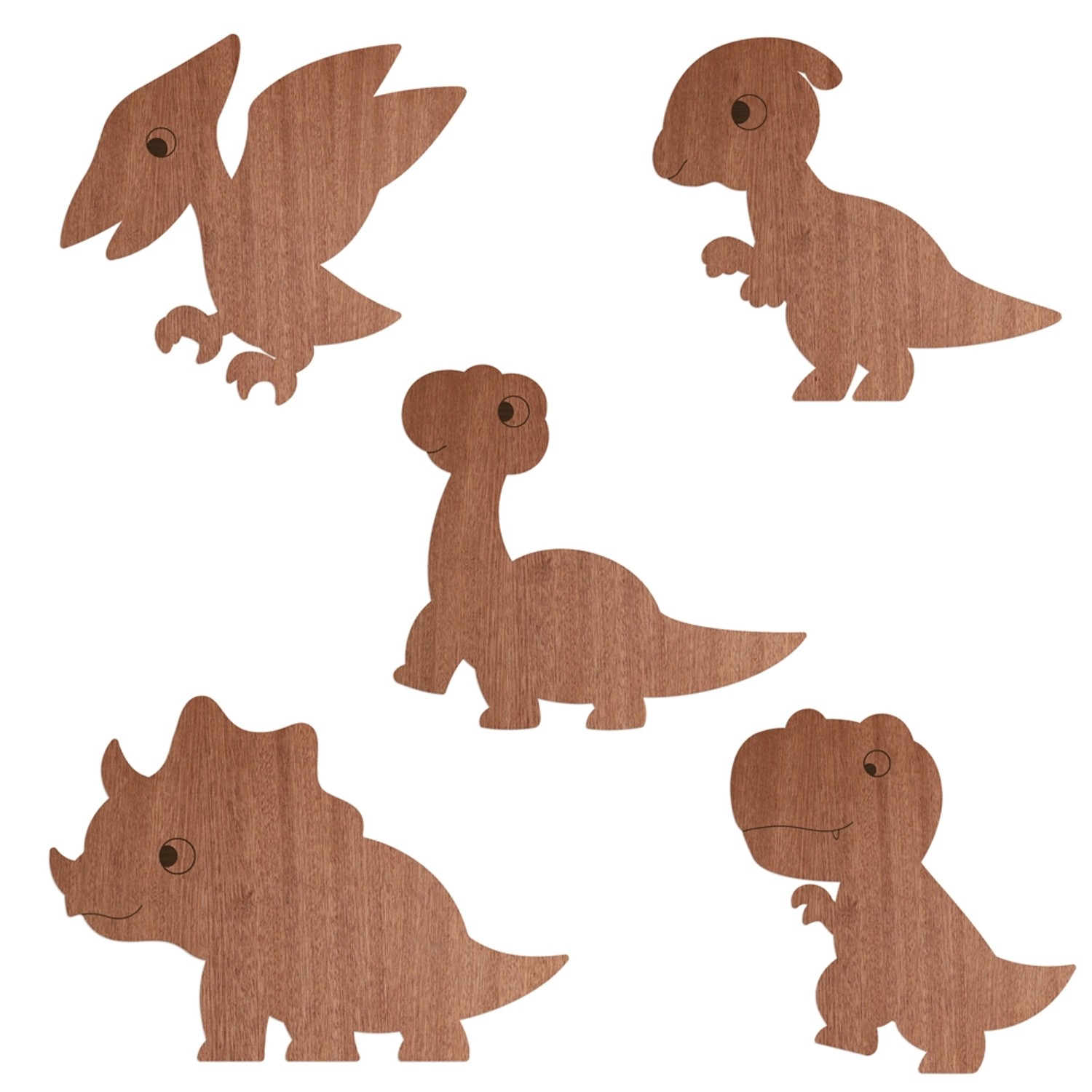 WANDStyle Wanddeko Set aus Holz Dinos 5-teilig in der Farbe Mahagoni Furnie günstig online kaufen