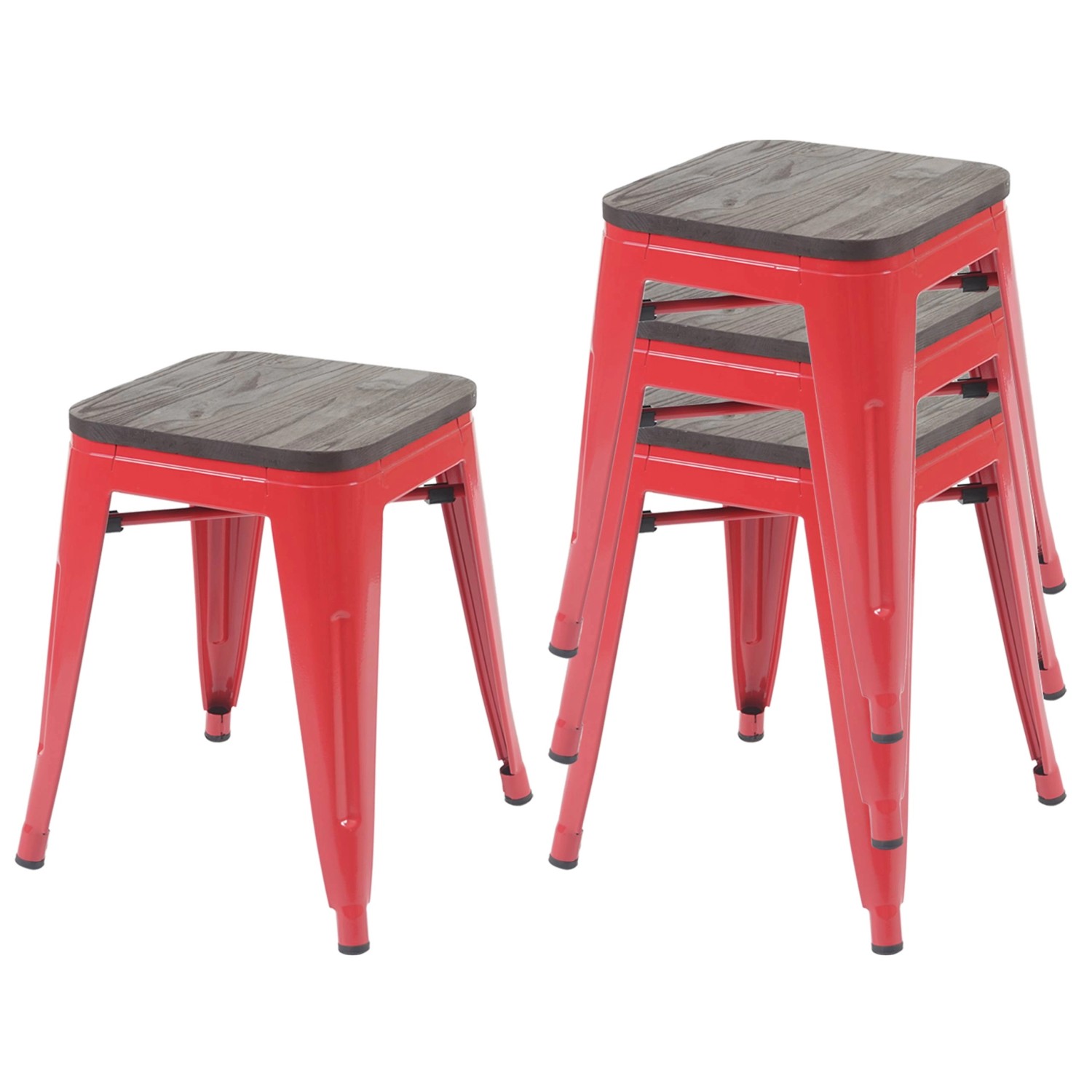 PROREGAL 4er-Set Hocker Inkl. Holz-Sitzfläche Metall Industriedesign Stapel günstig online kaufen