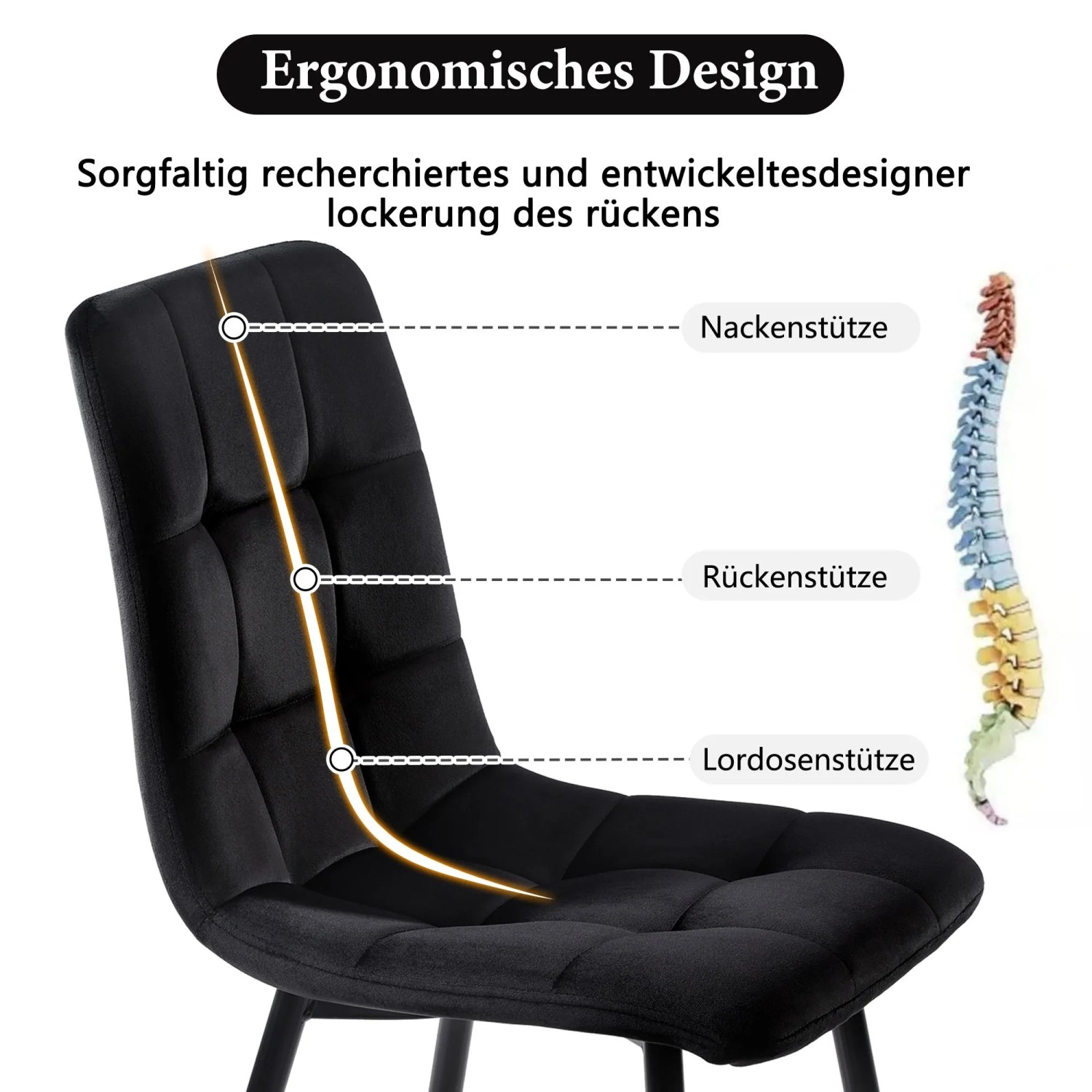 Merax Essgruppe 5-tlg mit 117cm Esstisch 4 Samtstühle Schwarz Tischbeine Schwarz_6