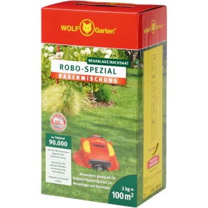 Wolf-Garten Robo-Spezial-Rasen 2 kg, Rasensamen für Mähroboter, für dichten, pflegeleichten Rasen.