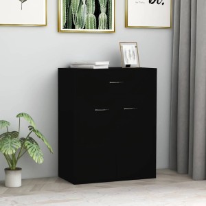 Schwarzes vidaXL Sideboard (60x30x75 cm) aus Holzwerkstoff mit Schublade und Türen.