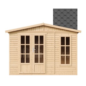 Timbela Gartenhaus Holz M334FB+H334FBBLACK 6,03 m² Dachziegel Schwarz mit Boden