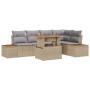 Beiges 6-tlg. vidaXL Garten-Sofa-Set aus Poly Rattan mit Stauraum und Tisch.