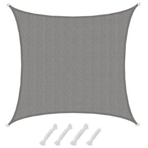 Graues, viereckiges AMANKA HDPE Sonnensegel 5x5m mit D-Ringen und 4 Seilen für Garten & Terrasse.