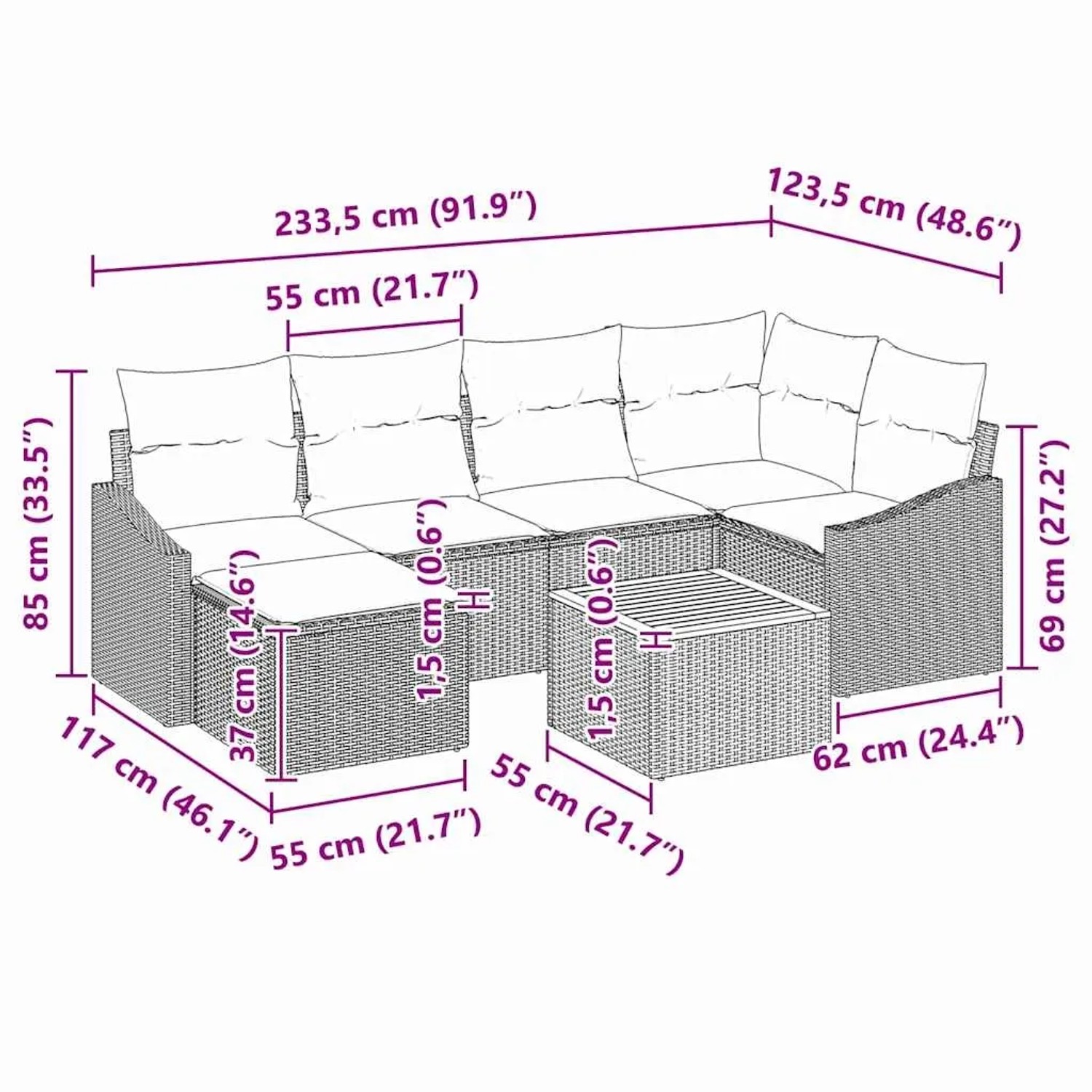 vidaXL Gartenmöbel-Set, 8-teilig, beige Poly Rattan, mit Maßen. Ideal für Terrasse und Garten.