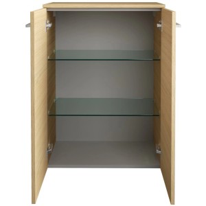 Offener Fackelmann Bad-Hängeschrank B.Style in Sandeiche mit zwei Glasböden.