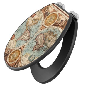 Anthrazit WC-Sitz mit Weltkarten-Motiv und Absenkautomatik von Banjado.