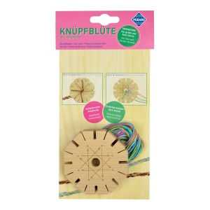Pebaro Knüpfblüte-Set mit Garn in Verpackung: Werkzeug-Set zum Basteln von Freundschaftsbändern.