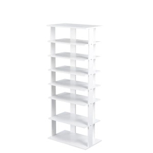Costway 8 Stufiges Schuhregal Höhenverstellbar Holz Weiß Doppel