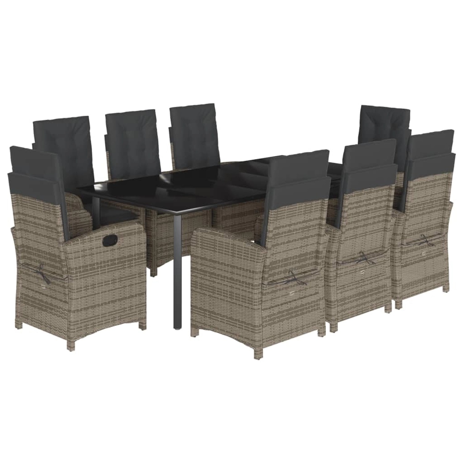 vidaXL 9-Tlg Garten-Essgruppe mit Kissen Grau Poly Rattan 3212369 günstig online kaufen