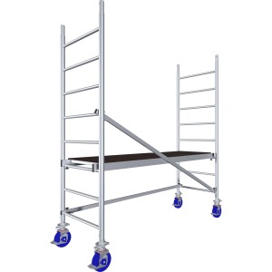 Krause Alu-Fahrgerüst ProTec mit 2,9 m Arbeitshöhe, Plattform und Rollen.