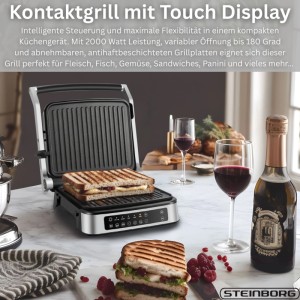 Steinborg SB-2040 Digitaler Kontaktgrill mit Touch Display 180° Aufklappbar 2000 W