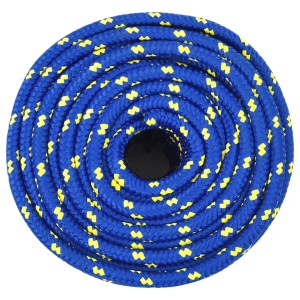 Blaues Bootsseil, 12mm dick und 100m lang, aus Polypropylen.