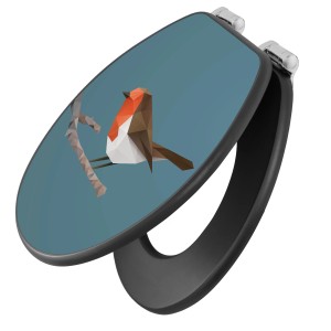 Anthrazitfarbener Toilettendeckel mit Absenkautomatik und Vogel-Motiv von Banjado.