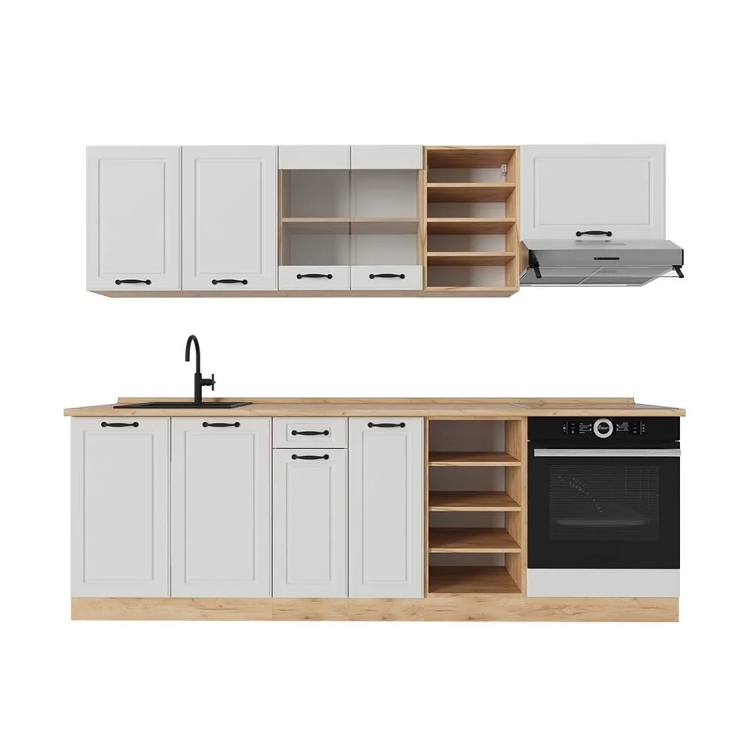 Vicco R-Line Küchenzeile Weiß Landhaus Goldkraft Eiche 240 cm ohne Arbeitsplatte ohne E-Geräte