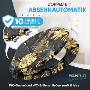 Sanilo WC-Sitz Golden Leaves mit Absenkautomatik. Toilettendeckel aus Holz mit Blattmuster.