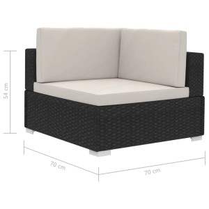 vidaXL Garten-Ecksofa, schwarzes Poly Rattan mit creme-weißen Auflagen, Teil der 3-tlg. Sofagarnitur.